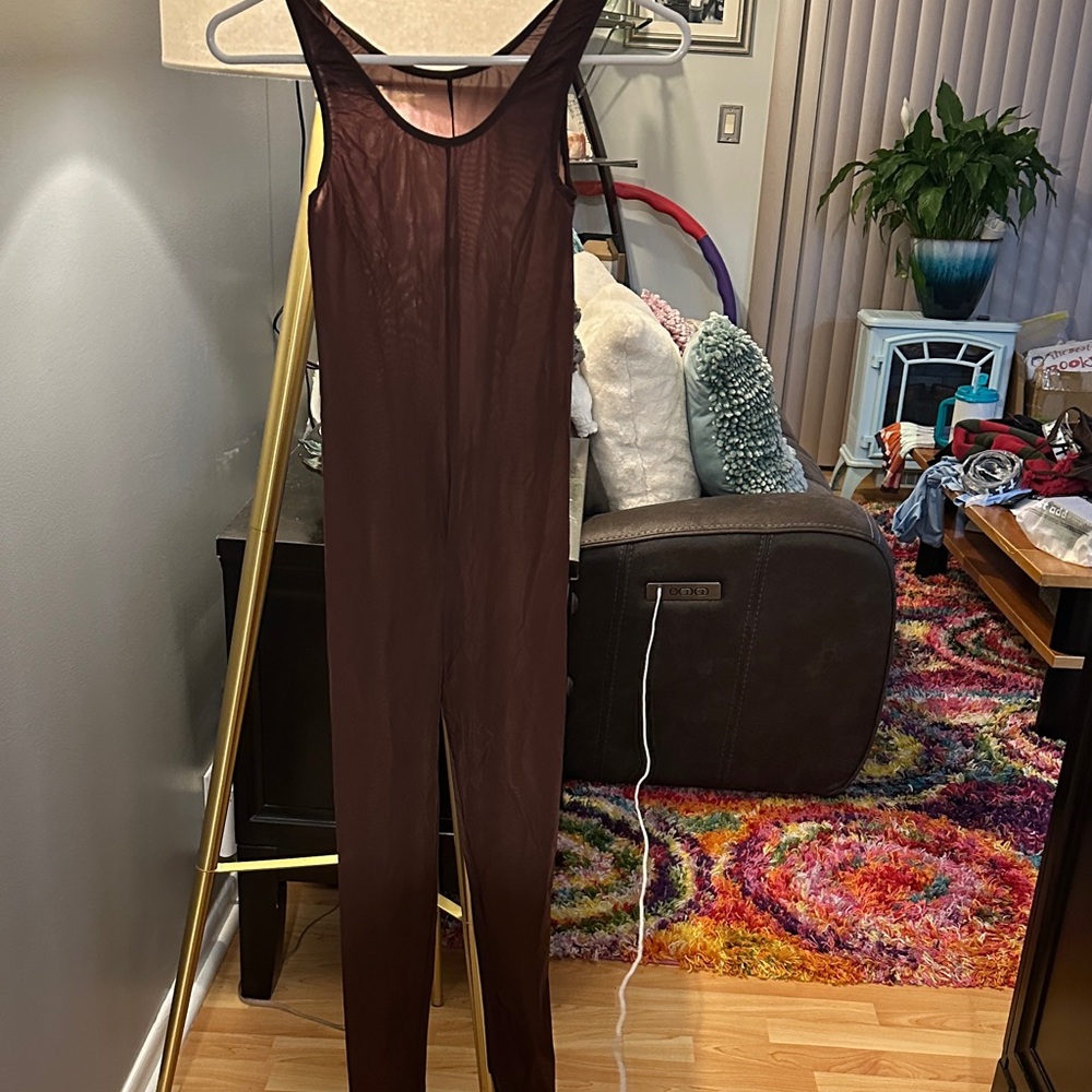 Brown Sheer Sleeveless Jumpsuit